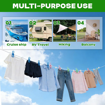 2 Pack Magnetic Retractable Clothes Line for Cabin - Approved 2026 Cruise Essentials Clothes Drying Rack Travel Clothesline with Clothespins - Strong Magnets Hooks RV and Camping