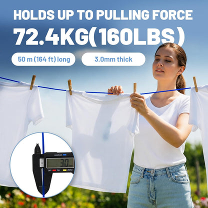 RIOOP Plastic Coated Clothesline, 3mm 164ft Steel Core Washing Line, Blue