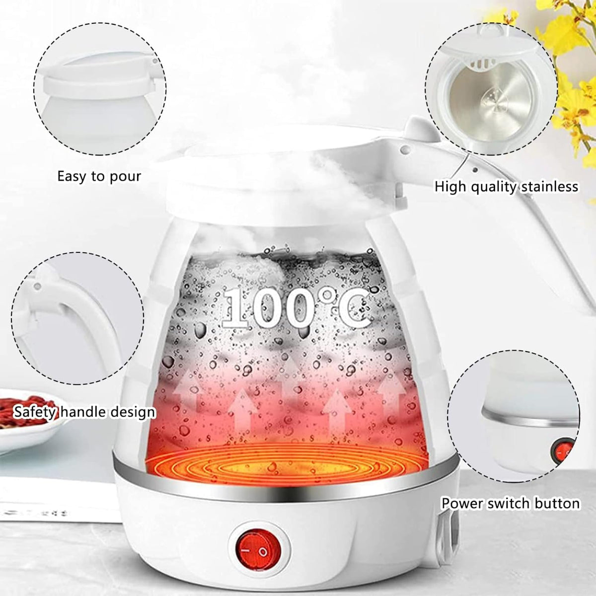 0.6L Small Travel Foldable Electric Kettle Collapsible Coffee Tea Kettle