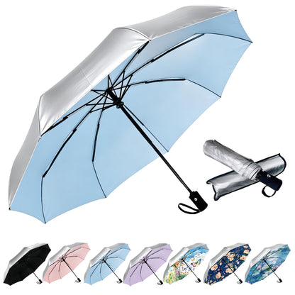 SIEPASA Compact Travel Umbrella - Windproof Auto Open/Close, Small Folding Umbrella for Rain - Lightweight & Durable with Fiberglass Frame, Waterproof Canopy - Fits Backpack, Purse, Suitcase. (Black)