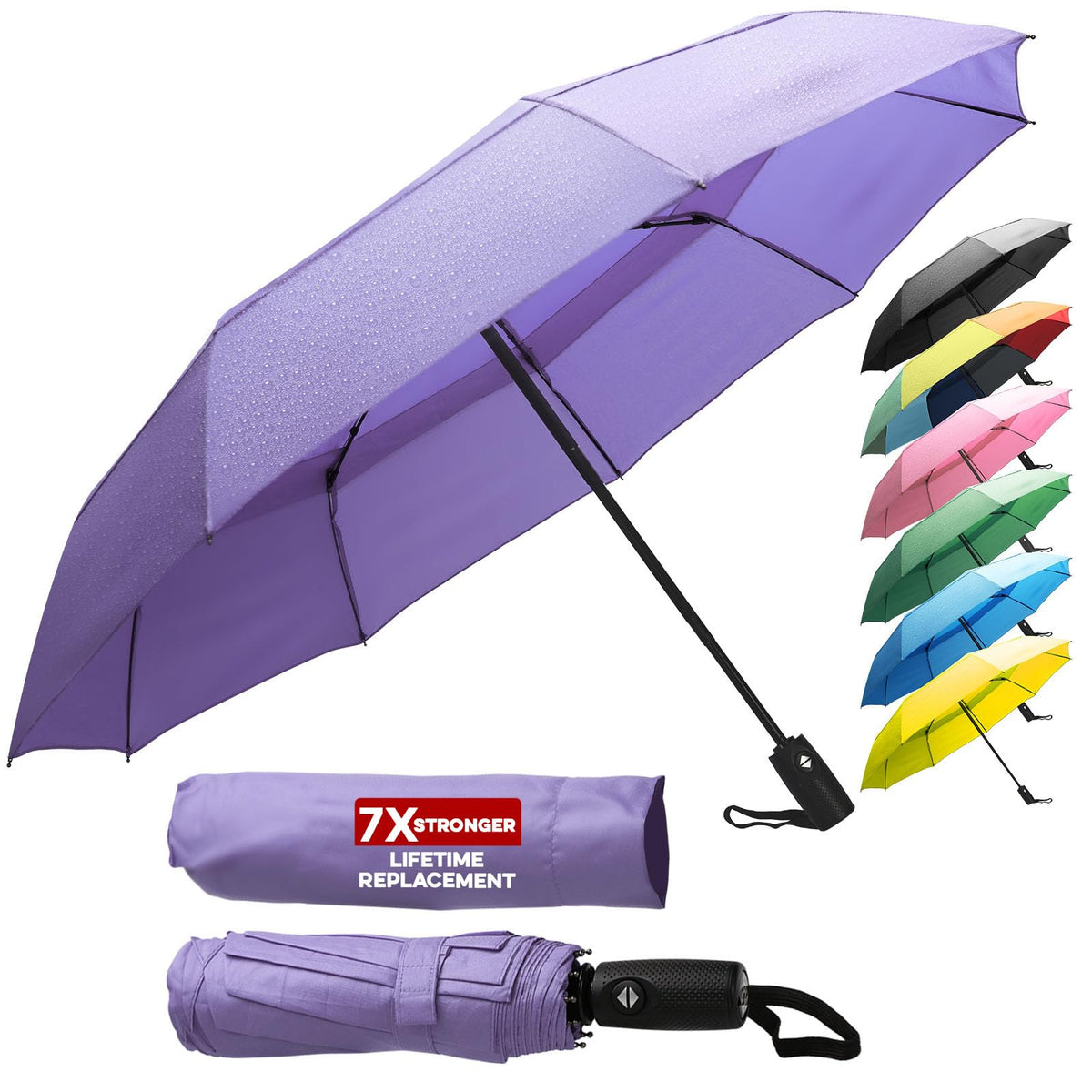 ZENO Travel Umbrella Compact - Small Umbrella for Backpack & Purse, Portable Automatic Umbrellas for Rain, Windproof, Reinforced Fiberglass Ribs, Water-Repellent Teflon