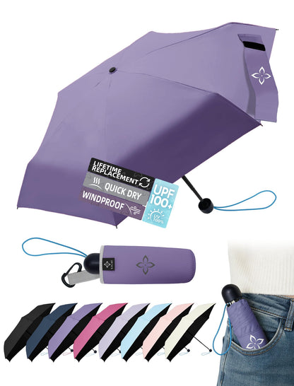 Mini Travel Umbrella for Rain - 43" Large Coverage Small Compact Umbrella, Reinforced Strong Frame, Lightweight Portable Parasol with UPF 100+ UV Protection, Gifts for Adults, Seniors & Students