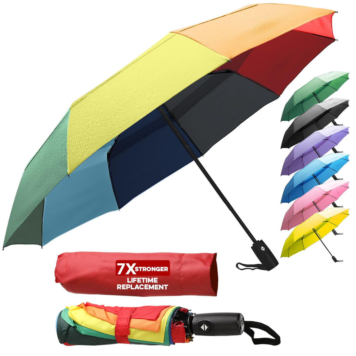 ZENO Travel Umbrella Compact - Small Umbrella for Backpack & Purse, Portable Automatic Umbrellas for Rain, Windproof, Reinforced Fiberglass Ribs, Water-Repellent Teflon