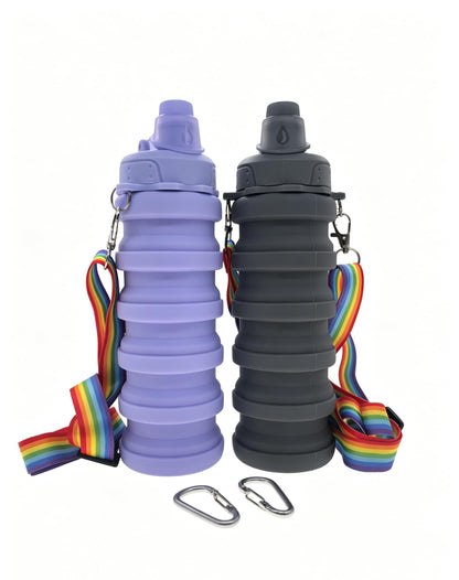 Silicone Collapsible Travel Water Bottles 17.6oz Dark Blue And Pink