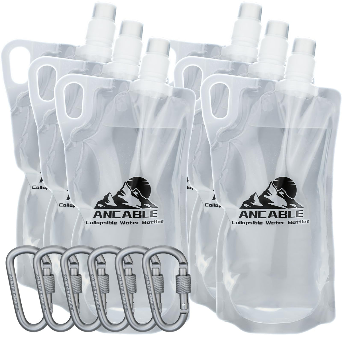 Ancable 1L Hiking Collapsible Water Bottles, 4-Pack 33OZ BPA-Free Foldable Backpacking Water Bottle for Travel Camping Hiking