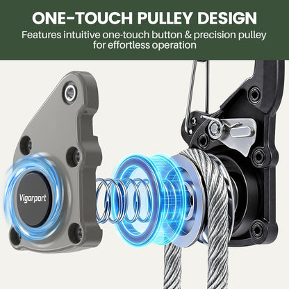 Vigorport Retractable Clothesline Outdoors, Press Button Pulley Wire Rope
