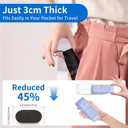 Compact Mini Windproof Travel Umbrella-UPF 50+ Sun & Rain Protection, Small Folding Design Fits in Pocket or Purse, Lightweight Portable with Case for Women, Men & Kids