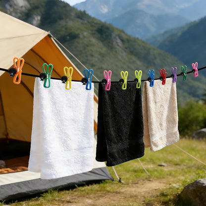 Travel Clothesline with Two Magnetic Hooks for Cruise RV Camper Essentials, Clothes Line 12 Clothes Clips for Cruise Camper RV Accessories, Portable Clothesline for Camper Essentials Car Accessories