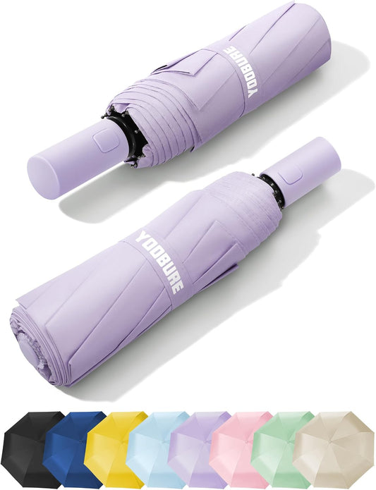 Yoobure Automatic Travel Umbrellas for Rain - Portable & Compact Umbrella for Backpack, Car, UV Umbrellas for Sun Protection, Windproof Folding Small Umbrella in Macaron for Kids, Women, Colorful