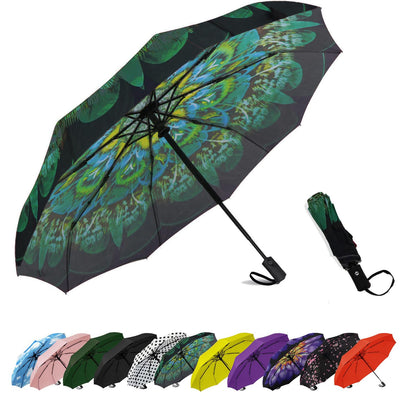 SIEPASA Compact Travel Umbrella - Windproof Auto Open/Close, Small Folding Umbrella for Rain - Lightweight & Durable with Fiberglass Frame, Waterproof Canopy - Fits Backpack, Purse, Suitcase. (Black)