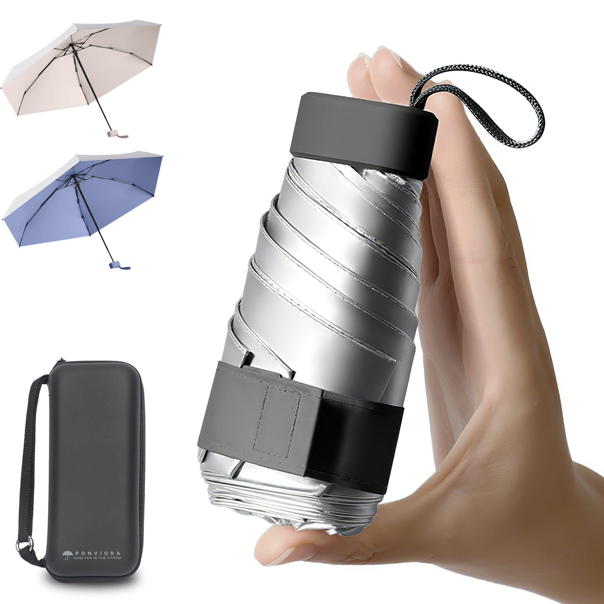 Compact Mini Windproof Travel Umbrella-UPF 50+ Sun & Rain Protection, Small Folding Design Fits in Pocket or Purse, Lightweight Portable with Case for Women, Men & Kids