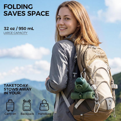 TakeToday Collapsible Water Bottles, Foldable for Travel, 32oz, Black