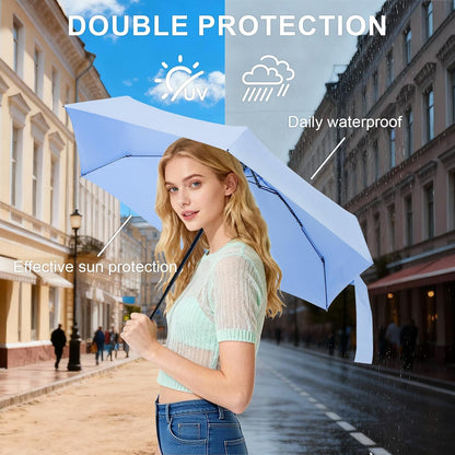 Mini Umbrella for Travel with Case Small Compact Sun Rain Tiny for Purse