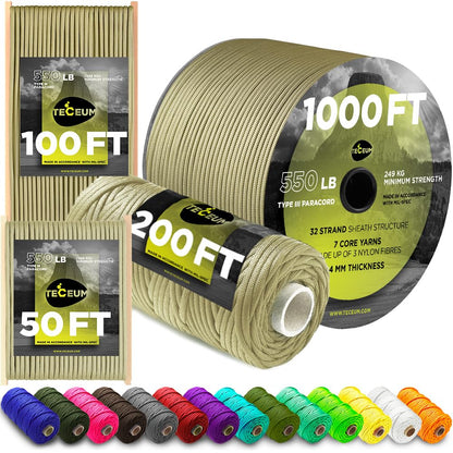 Paracord Rope 550 lb 4mm – Parachute Cord – Utility Camping Rope