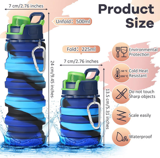 Sunnyray 14Pcs Collapsible Water Bottles Bulk 17oz (500ml), Dark Color