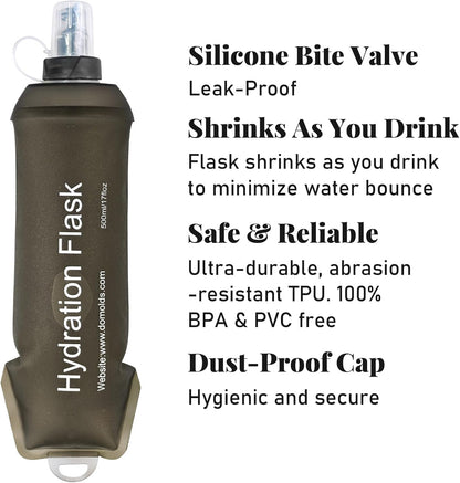 2x Soft Flask 500ml Foldable Hydration Flask Reusable