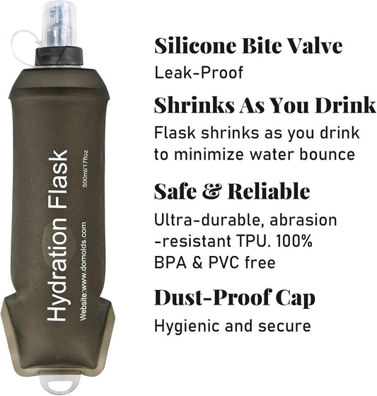 2x Soft Flask 500ml Foldable Hydration Flask Reusable