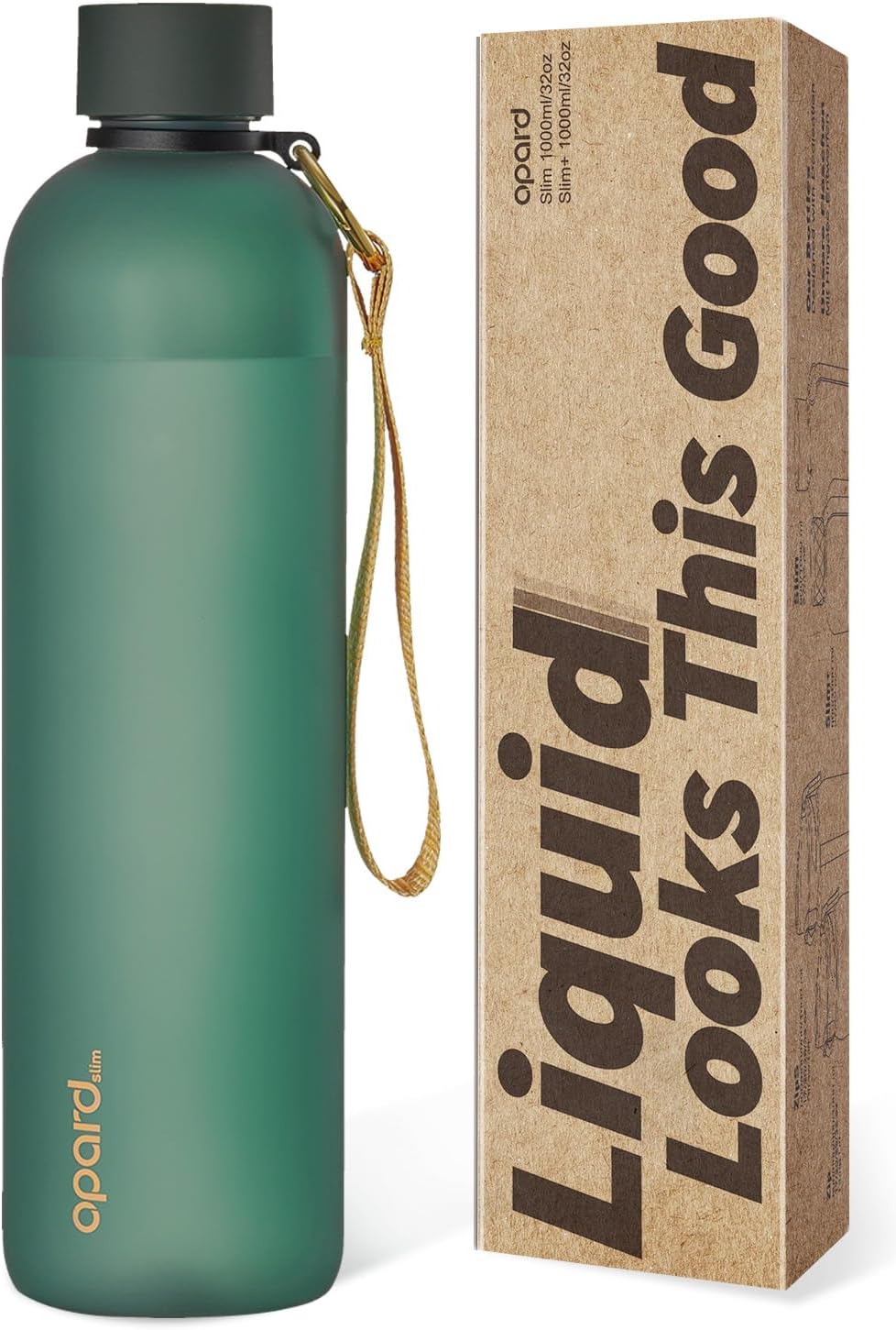 Opard Slim Water Bottle 32oz, Dishwasher Safe Plastic Water Bottle BPA-Free, Leakproof Screw Top, Forest Green, Reusable for Travel School Sport Gym Hiking