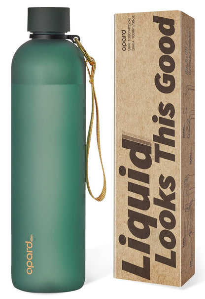 Opard Slim Water Bottle 32oz, Dishwasher Safe Plastic Water Bottle BPA-Free, Leakproof Screw Top, Forest Green, Reusable for Travel School Sport Gym Hiking