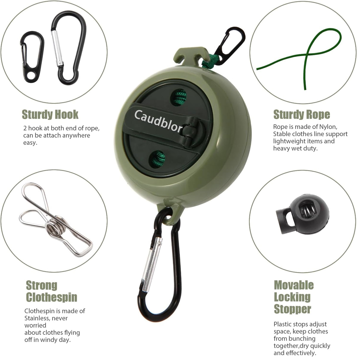 Portable Travel Clothesline, 33ft Camping Clothes line with Clothespins