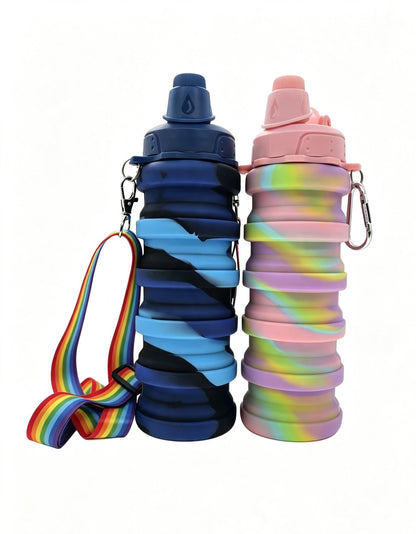 Silicone Collapsible Travel Water Bottles 17.6oz Dark Blue And Pink