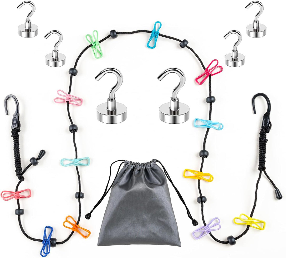 No-Sag Cruise Clothesline,Cruise Essential 2026,6PCS Magnetic Hooks 32/20mm