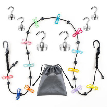 No-Sag Cruise Clothesline,Cruise Essential 2026,6PCS Magnetic Hooks 32/20mm