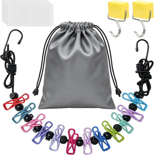 Magnetic Cruise Travel Clothes Line with 12 Clothes Clips & Waterproof Bag