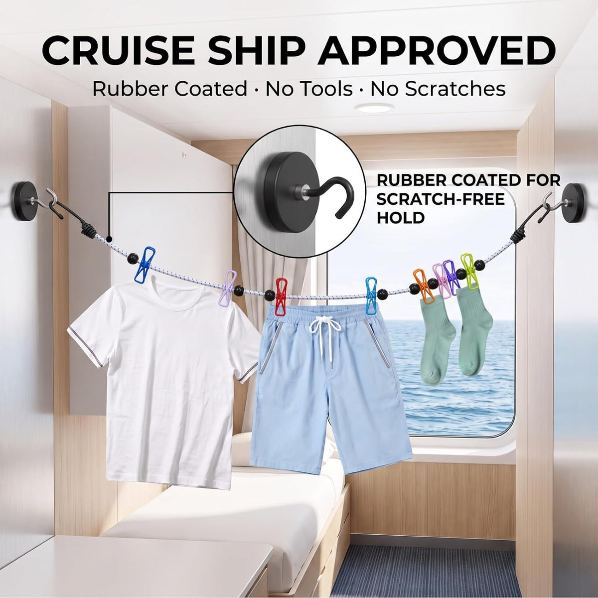 Magnetic Clothesline for Cruise Ships, Adjustable Length