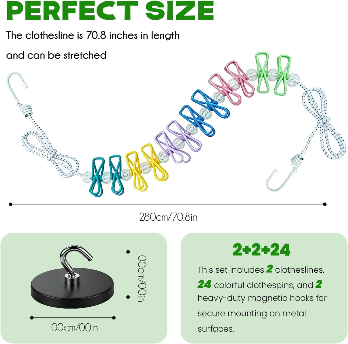 2 Pack Magnetic Retractable Clothes Line for Cabin - Approved 2026 Cruise Essentials Clothes Drying Rack Travel Clothesline with Clothespins - Strong Magnets Hooks RV and Camping