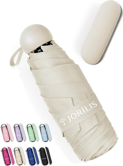 Jorilis Mini Compact Travel Umbrella with Case, Pocket Size UV Sun & Rain