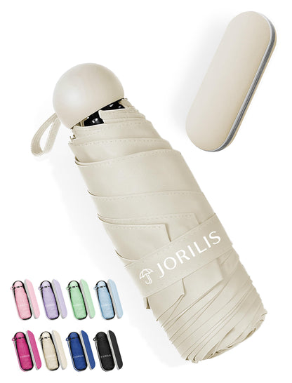 Jorilis Mini Compact Travel Umbrella with Case, Pocket Size UV Sun & Rain