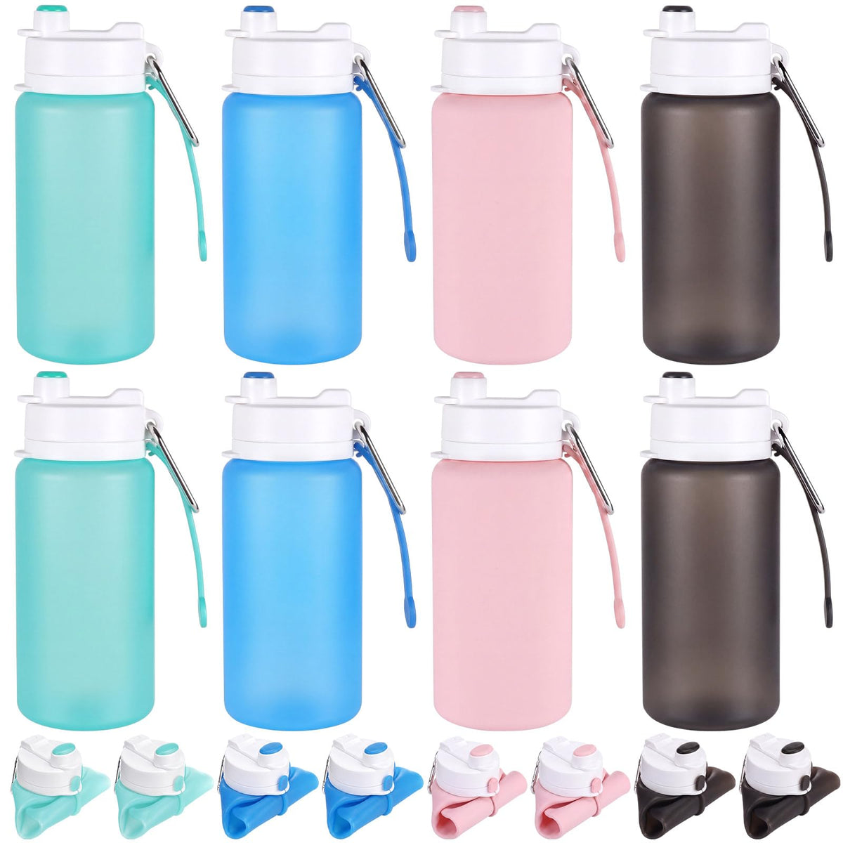LemonRoad 2 Pcs 19 oz Silicone Collapsible Water Bottle, Pink Green