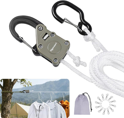 Vigorport Retractable Clothes Line Outdoors with Rope Self-Locking Pulley