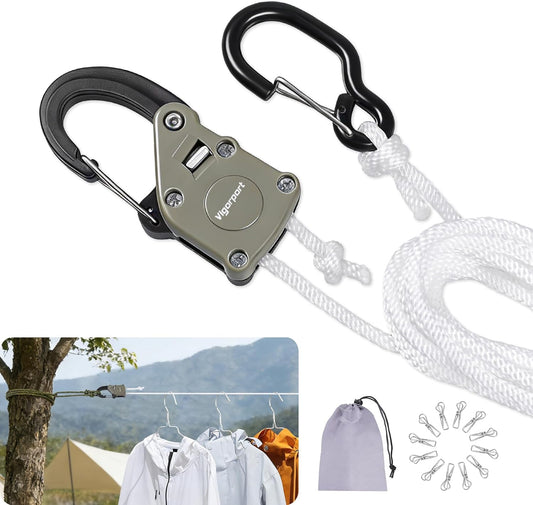 Vigorport Retractable Clothes Line Outdoors with Rope Self-Locking Pulley