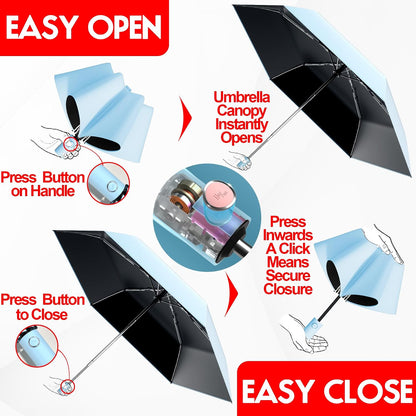 Moorrlii Automatic Folding Travel Umbrella - Compact Windproof Rainproof Sunproof UV Protection, One-Hand Open/Close, Fits Bag/Backpack/Suitcase, Unisex for All Scenarios