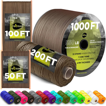 Paracord Rope 550 lb 4mm – Parachute Cord – Utility Camping Rope