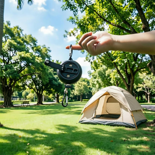 32 FT Portable Travel Clothesline, Retractable Camping Clothesline for RV, Cruise Ships, Hotels, Beach, Indoor & Outdoor Clothes Drying, Comes with 10 Windproof Clips, 10 Clothespins & 1 Storage Bag