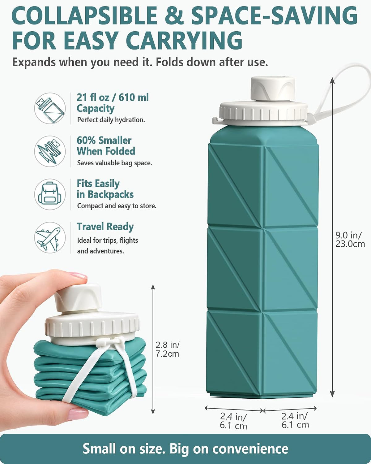 BEAUTAIL Collapsible Water Bottles 21oz/610mL, Silicone Travel Water Bottle