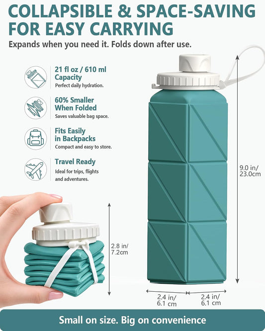 BEAUTAIL Collapsible Water Bottles 21oz/610mL, Silicone Travel Water Bottle
