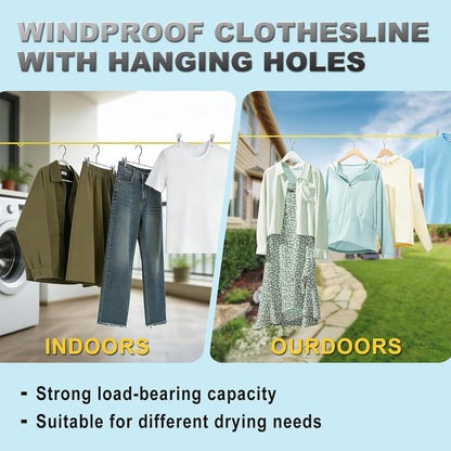 Portable Travel Clothesline, Windproof Clothes Laundry Line with Clothespins & Hang Holes, Indoor & Outdoor Clothes Drying Rope for Hotel, Backyard,Cruise Ships, Camping (Yellow, 16 Ft)