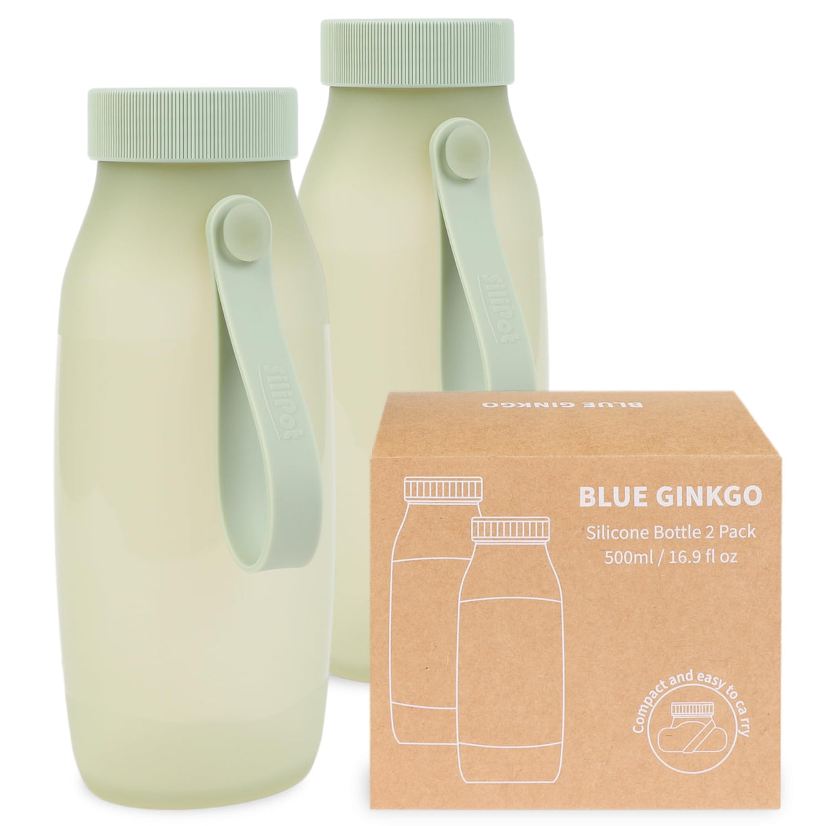 BLUE GINKGO Collapsible Water Bottle – Lightweight, Foldable Silicone Bottle for Travel, Hiking, and Camping (16.9oz, Made in Korea, Sand Beige)
