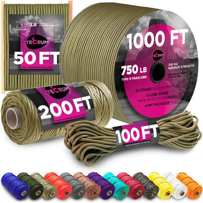 Paracord Rope 750lb 5/32 – Tent Camping Cord – Utility Outdoor Nylon Rope