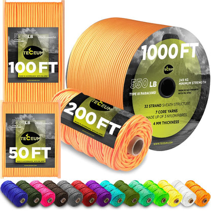 Paracord Rope 550 lb 4mm – Parachute Cord – Utility Camping Rope