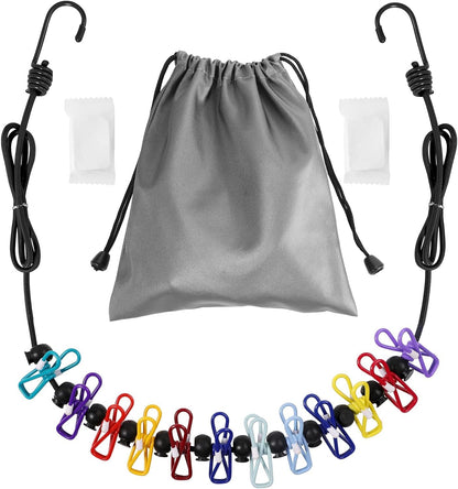 Travel Clothesline Length 9.8Ft with 12 Clothespins, Wire Rope Adjustable Length, Indoor Clothesline, Outdoor Camping Accessories