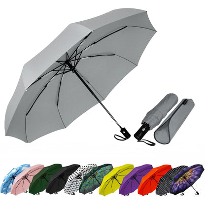 SIEPASA Compact Travel Umbrella - Windproof Auto Open/Close, Small Folding Umbrella for Rain - Lightweight & Durable with Fiberglass Frame, Waterproof Canopy - Fits Backpack, Purse, Suitcase. (Black)