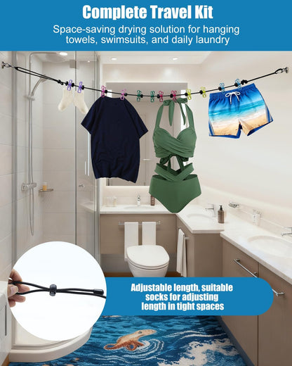 Magnetic Retractable Clothesline for Cruise Ship, 2026 Travel Clothesline with 12 Anti-Slip Clips & Waterproof Storage Bag, Portable Travel Laundry Line, Cruise Essentials for Cabin, Camping, RV