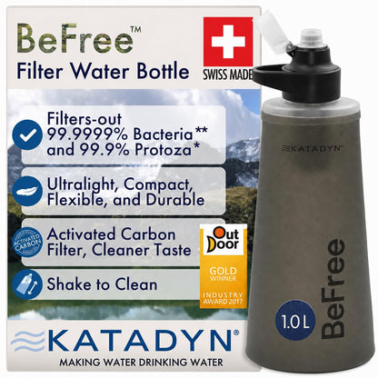 Katadyn BeFree 1L Lightweight Collapsible Water Filter Bottle for Outdoors