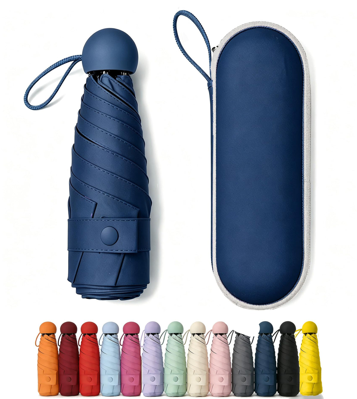 Mini Umbrella for Purse with Case, Sturdy Travel Essentials, UV Sun Protection Lightweight Compact Manual Open Close, Tiny Pocket Fits Purse Backpack, Women Kids Men