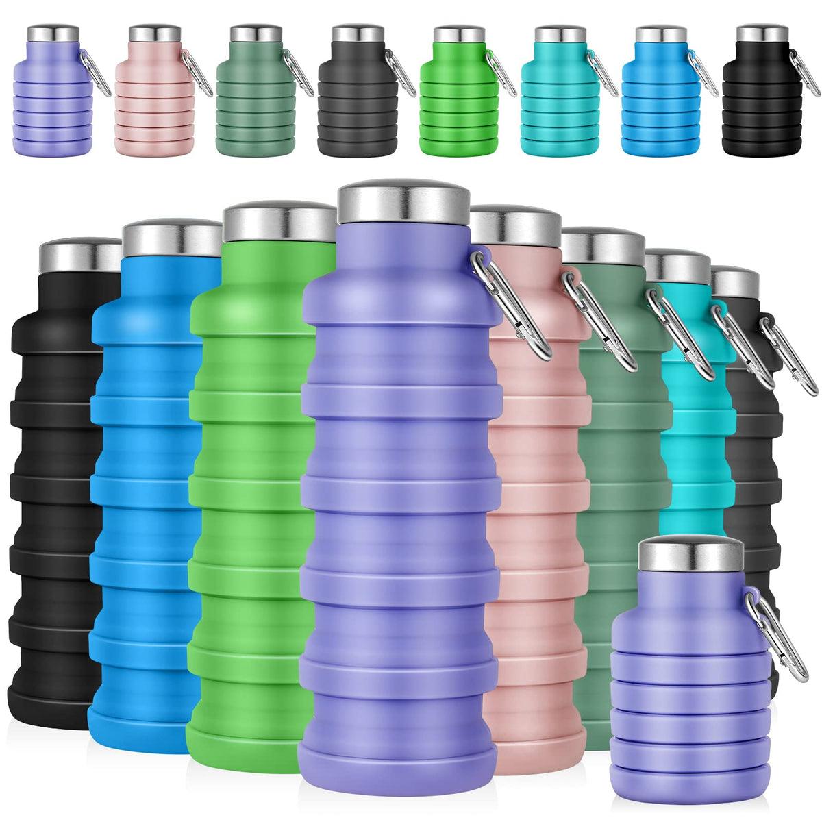 Lallisa 8 Pcs Collapsible Water Bottles Bulk, Reusable, Fresh Colors